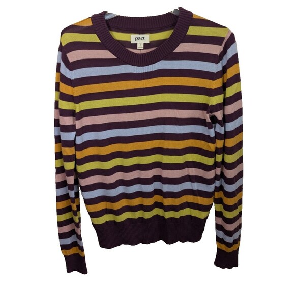 Pact Womens Sweater Classic Fine Knit 100% Organic Cotton Striped Size Small - Picture 1 of 10